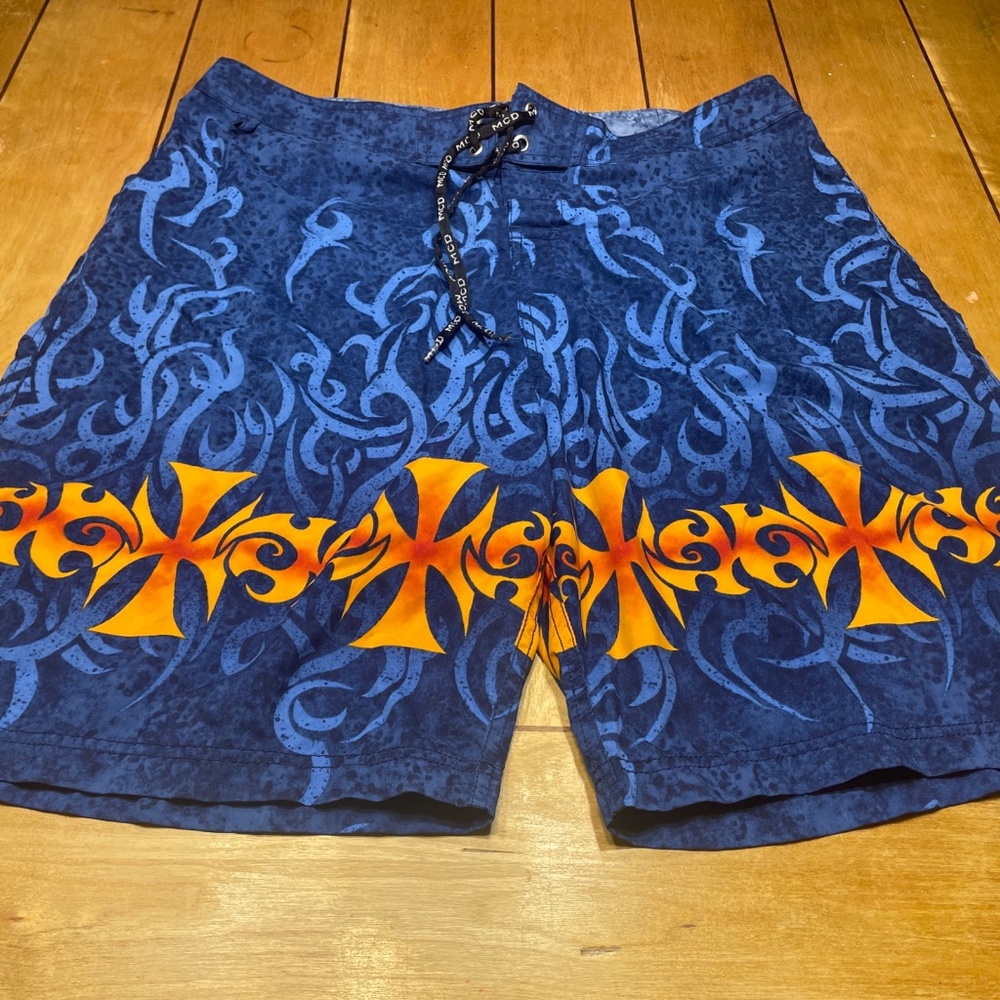 Vintage 90s MCD More Core Division Nylon Board Shorts 38x9 Blue Surf Swim Beach